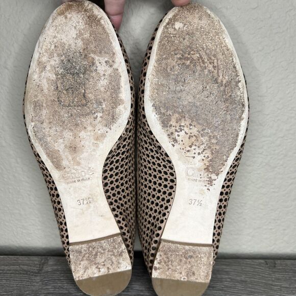 CHLOE Perforated Leather Lauren Scalloped Ballet Flats 37.5 US 7 Nude Beige - Picture 8 of 9